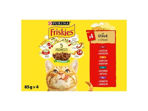 Friskies cat 4 x 85 g kapsa hovězí, kuře, kachna, jehně ve šťávě