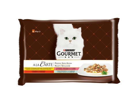 Gourmet kapsa ALA carte 4 x 85 g šéfkuchař ve šťávě kuře,těs,hovězí,pstruh.treska  