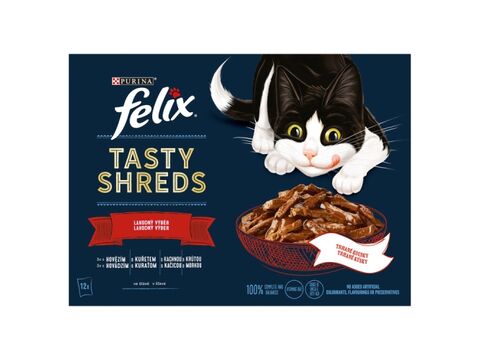 Felix Tasty Shreds kapsa 12 x 80 g hovězí,kuře,kachna, krůta ve šťávě 