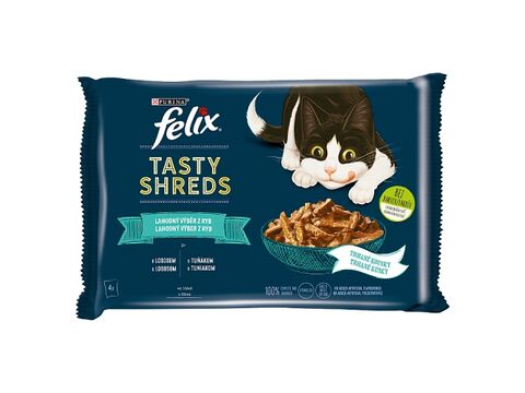 Felix Tasty Shreds výběr z ryb 4 x 80 g losos tuňák ve šťávě 