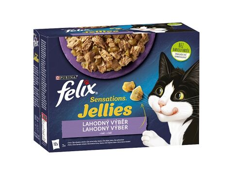 Felix Sensations v želé 12 x 85 g  krůta špenát,jehně s přích.zvěřiny,makrel s raj,sleď   