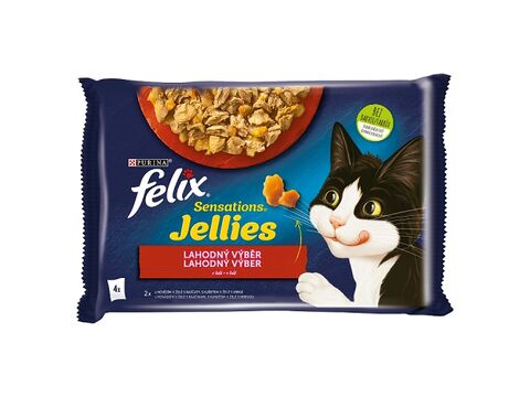 Felix  Sensations Jellies Multipack 4 x 85 g hovězí a kuře v ochuceném želé 