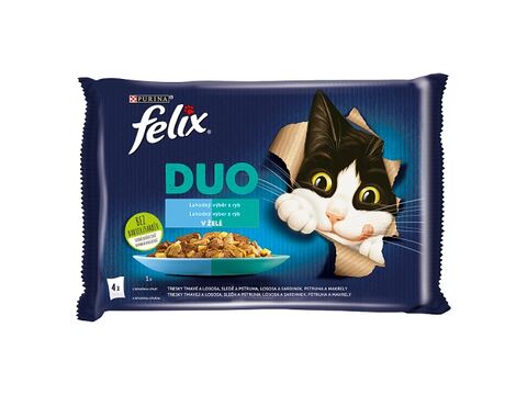 Felix Fantastic Duo v želé 4 x 85 g treska losos,losos sardinky,sleď,pstruh a makrela