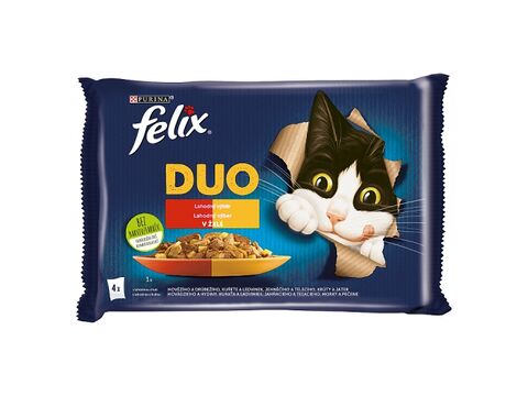 Felix Fantastic DUO v želé 4 x 85 g kuře s ledvin.,hovězí s drůbežím,krůta s játry,jehně  