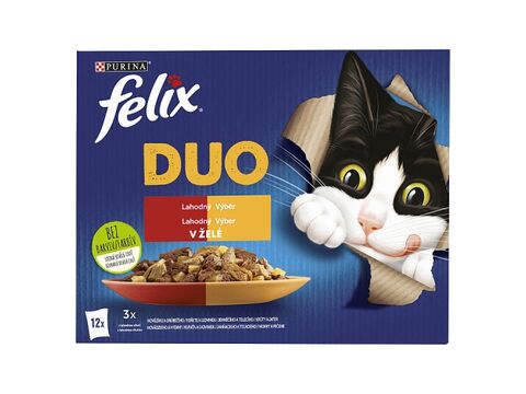 Felix Fantastic DUO v želé 12 x 85 g kuře s ledvinkami,hovězí s drůbežím,krůta s játry,je 