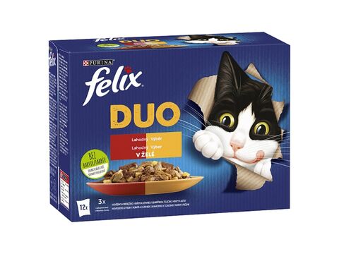 Felix Fantastic DUO v želé 12 x 85 g kuře s ledvinkami,hovězí s drůbežím,krůta s játry,je 