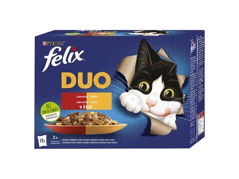 Felix Fantastic DUO v želé 12 x 85 g kuře s ledvinkami,hovězí s drůbežím,krůta s játry,je 