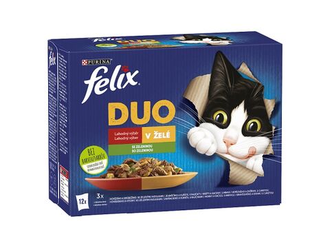 Felix Fantastic DUO v želé 12 x 85 g hovězí s fazolkou,jehně a rajče, krůta s mkrví,zvěři 