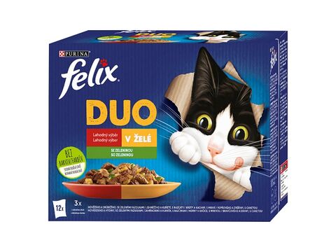 Felix Fantastic DUO v želé 12 x 85 g hovězí s fazolkou,jehně a rajče, krůta s mkrví,zvěři 