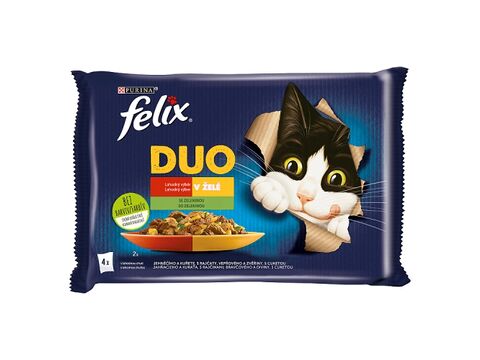 Felix multipack Duo 4 x 85 g jehněčí a kuře rajčata,vepřové a zvěřina cuketa v želé 