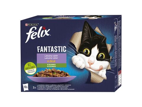 Felix Fantastic výběr se zeleninou v želé 12 x 85 g hovězí s mrkví ,kuře s rajč.,los. s cu