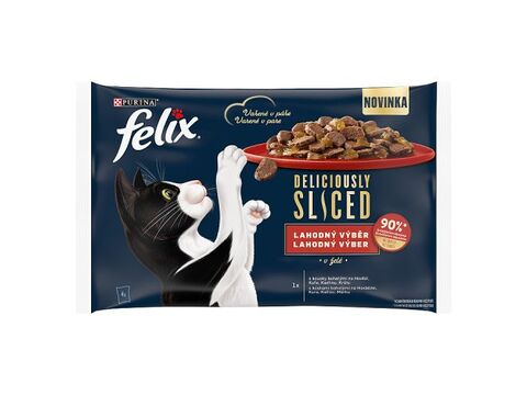 Felix Deliciously Sliced v želé 4 x 80 g hovězí, kuře, kachna a krůta   