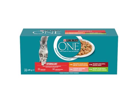 Purina ONE Sterilcat 40 x 85 g kapsa hovězí.,kuře s fazol.,krůta, losos s mrkví ve šťávě