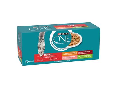 Purina ONE Sterilcat 40 x 85 g kapsa hovězí.,kuře s fazol.,krůta, losos s mrkví ve šťávě