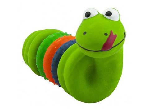 Nayeco hračka pro psa červík 13 cm latexový s gumovými kroužky zelená