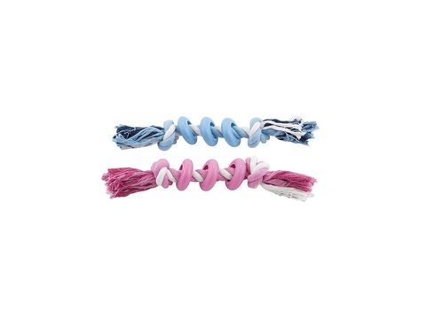 Nayeco hračka pro psa uzel bavlněný 25 cm s kroužky z tvrdé gumy růžová