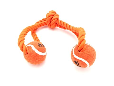 Nayeco hračka pro psa přetahovadlo bavlna s 2 tenisáky 50 cm 350 g oranžová