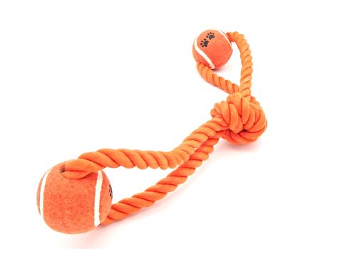 Nayeco hračka pro psa přetahovadlo bavlna s 2 tenisáky 50 cm 350 g oranžová