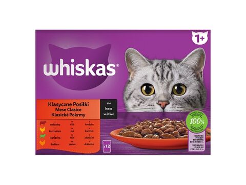 Whiskas Klasické pokrmy ve šťávě 12 x 85 g kapsa, hovězí, kuře, jehněčí, drůbeží