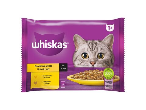 Whiskas Drůbeží hody ve šťávě 4 x 85 g kapsa kuře a krůta 