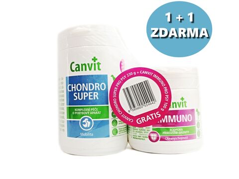 Canvit Chondro SUPER ochucené 230 g + Canvit Immuno pro psy 100 g 