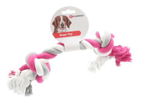 Flamingo hračka pro psa 2 uzel bavlna XL 40 cm 350 g šedo-bílo-růžová