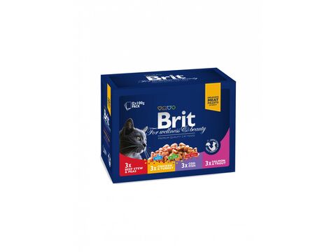 Brit Premium Cat Pouches masový a rybí mix 12 x 100g kuře, hovězí, treska, pstruh 