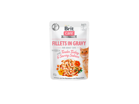 Brit Care Cat Fillets in Gravy with Tender Turkey & Savory Salmon 85 g kapsa 