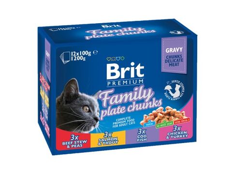 Brit Premium Cat Pouches Family Platé masový a rybí mix 12 x 100 g kuře,hovězí,losos,krůta