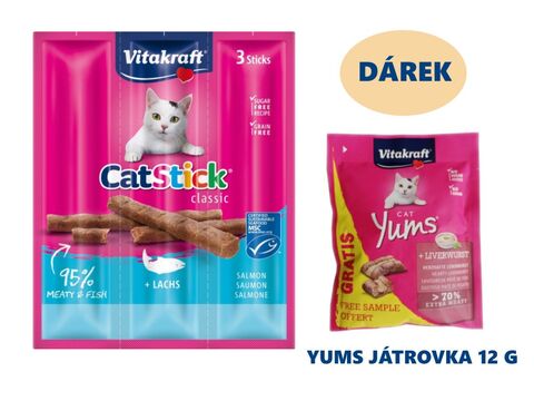 Vitakraft Cat Stick losos 3 x 6 g+dárek Vitakraft cat Yums 12 g játrovka