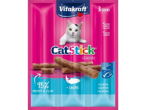 Vitakraft Cat Stick losos 3 x 6 g+dárek Vitakraft cat Yums 12 g játrovka