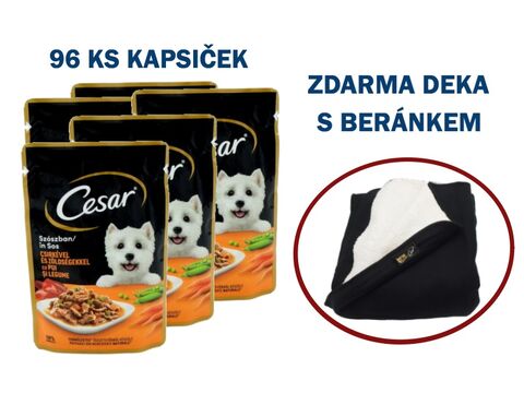 Balíček Cesar kuře se zelen. v omáčce kapsa 96x 100 g + deka s beránkem 140x160 cm,exp.12/