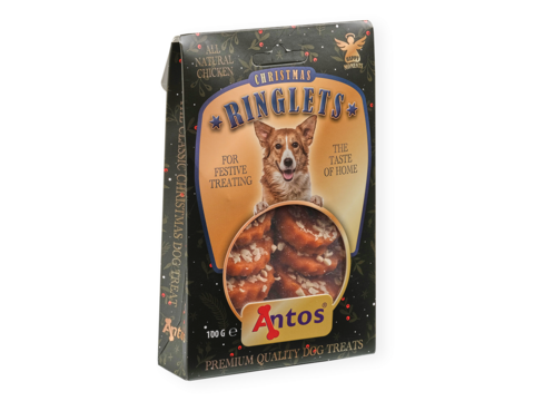 Antos vánoční Ringlets 100 g, cukroví pro psy, kuře, sýr