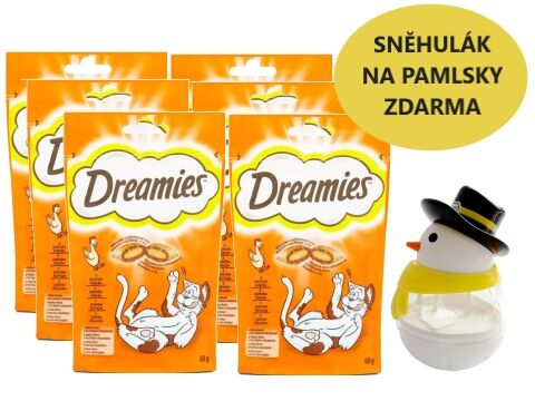 Balíček Dreamies kuřecí 6 x 60 g  + dárek dreamies sněhulák  