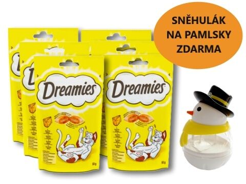 Balíček Dreamies se sýrem 6 x 60 g + dárek dreamies sněhulák - zásobník   