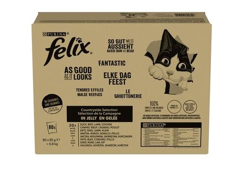 Felix Fantastic Multipack 80 x 85 g hovězí, kuře, kachna, jehněčí v želé