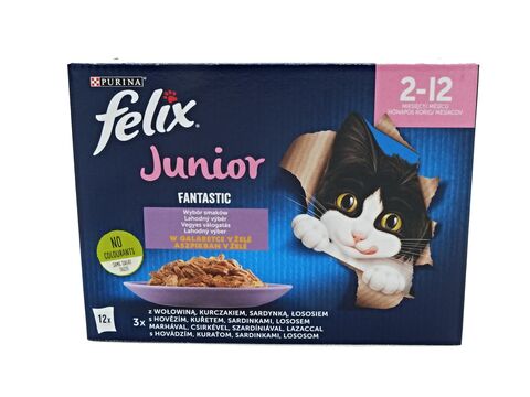 Felix Fantastic junior v želé 12 x 85 g hovězí,kuře, sardinky, losos 