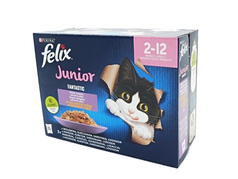 Felix Fantastic junior v želé 12 x 85 g hovězí,kuře, sardinky, losos 