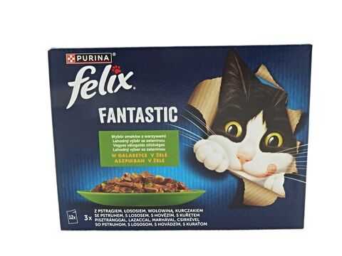 Felix Fantastic výběr se zeleninou v želé 12 x 85 g hovězí s mrkví ,kuře s rajč.,los. s cu
