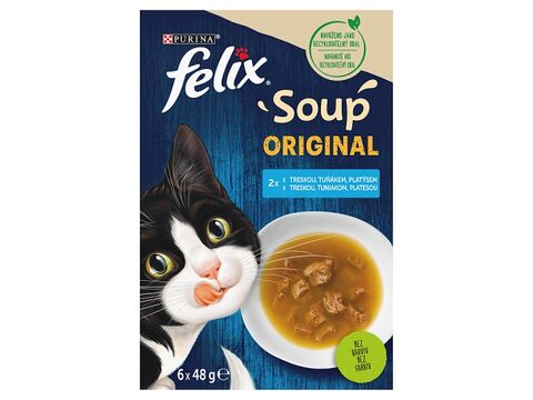 Felix Soup rybí výběr, polévka pro kočky 6 x 48 g treska, tuňák, platýs