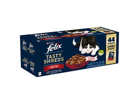 Felix Tasty Shreds Multipack 44 x 80 g hovězí/kuře/kachna/krůta ve šťávě