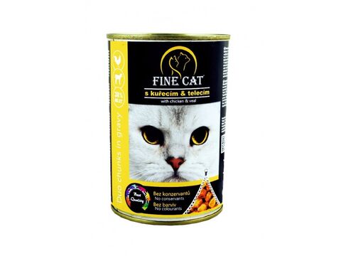 Fine cat 415 g DUO 38 % kuřecí s telecím v omáčce konzerva
