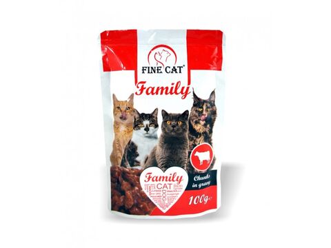 FINE CAT Family kapsička pro kočky s hovězím 100g v omáčce