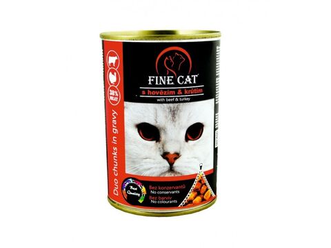 Fine cat 415 g DUO 38 % hovězí s krůtím v omáčce konzerva 