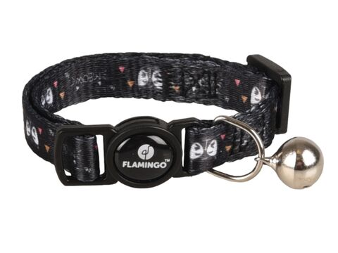 Flamingo obojek nylon zdobený pro koťata Simba 10 mm x 15-22 cm s rolničkou černý