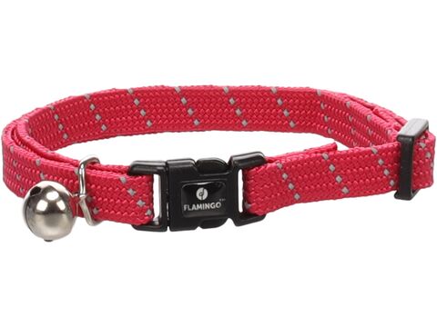 Flamingo obojek reflexní pro kočky Elza 10 mm x 20-32 cm s rolničkou,nylon,červený
