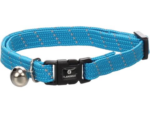 Flamingo obojek reflexní pro kočky Elza 10 mm x 20-32 cm s rolničkou,nylon,modrý