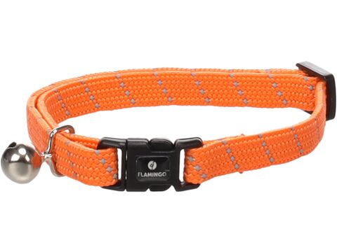 Flamingo obojek reflexní pro kočky Elza 10 mm x 20-32 cm s rolničkou,nylon,oranžový 