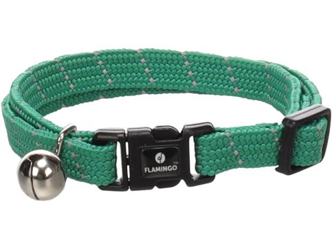 Flamingo obojek reflexní pro kočky Elza 10 mm x 20-32 cm s rolničkou,nylon,zelený