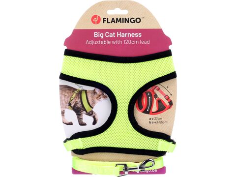 Flamingo postroj s vodítkem pro kočku 37 cm,  43 - 55 cm , 15 x 1200 mm zářivě žlutý